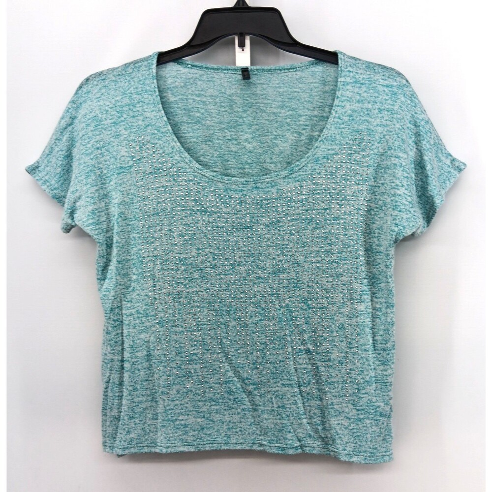 Bleeker & McDougal Blouse Women Size PXL Blue Beaded Scoop Neck Dolman Sleeve